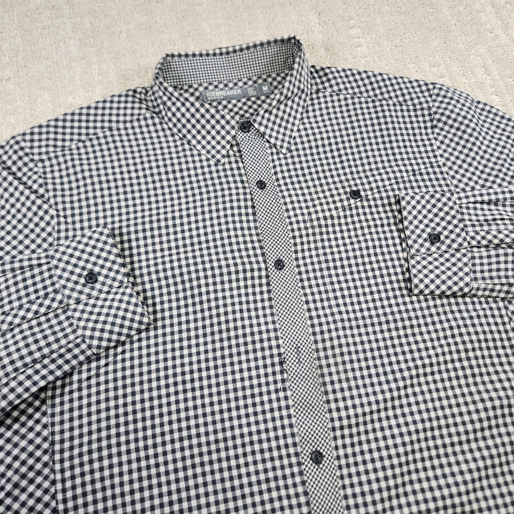 Icebreaker Shirt Men Medium *READ Merino Wool Button Up Gingham Check Gorpcore